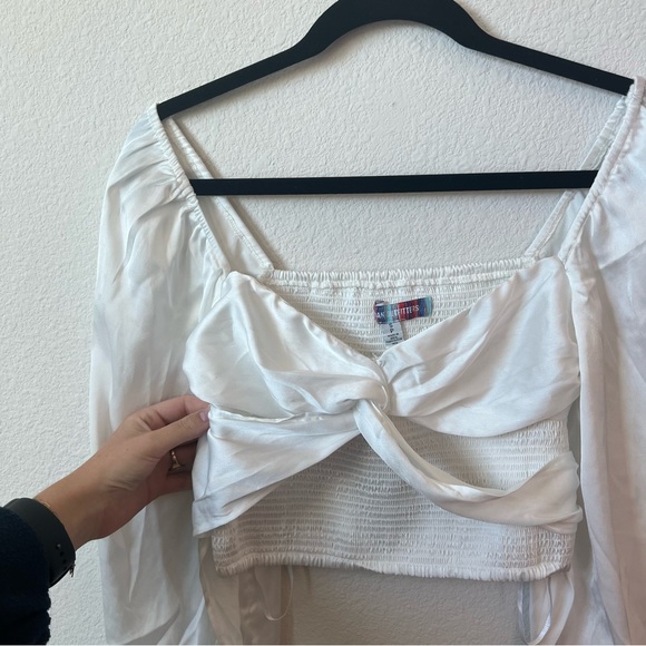 Urban Outfitters Satin Wrapped Bell Sleeve Crop Top - Picture 4 of 6